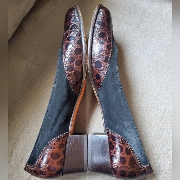 Salvatore Ferragamo Croc Embossed Leather & Suede Pumps Heels Size 7.5 - Picture 5 of 10